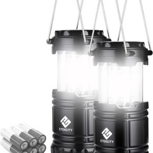 Etekcity Lantern Camping Essentials Lights, Led Flashlight for Power Outages, Tent Lights for Emergency, Survival Gear and Supplies for Hurricane, Battery Operated Lamp, 2 Pack, Black